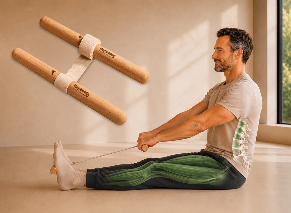 Using FlexBuddy to stretch and release lower back tension after sitting all day